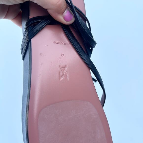 Amina Muaddi Jamie Lambskin Leather Lace Up Flatforms Platform 10 Black 41 - Picture 13 of 13